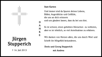 Anzeige von Jürgen Stupperich von Kölner Stadt-Anzeiger / Kölnische Rundschau / Express