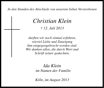 Anzeige von Christian Klein von Kölner Stadt-Anzeiger / Kölnische Rundschau / Express