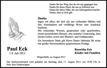 Anzeige von Paul Eck von Kölner Stadt-Anzeiger / Kölnische Rundschau / Express