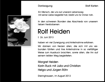 Anzeige von Rolf Heiden von Kölner Stadt-Anzeiger / Kölnische Rundschau / Express