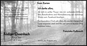 Anzeige von Rüdiger Ossenbach von Kölner Stadt-Anzeiger / Kölnische Rundschau / Express