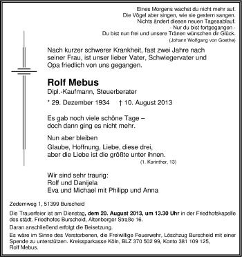 Anzeige von Rolf Mebus von Kölner Stadt-Anzeiger / Kölnische Rundschau / Express