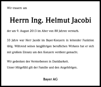 Anzeige von Helmut Jacobi von Kölner Stadt-Anzeiger / Kölnische Rundschau / Express