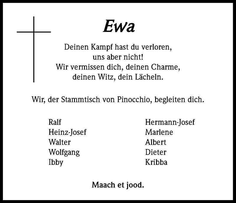  Traueranzeige für Ewa  vom 17.08.2013 aus Kölner Stadt-Anzeiger / Kölnische Rundschau / Express