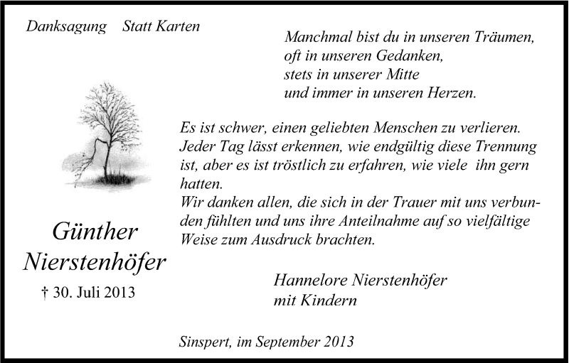  Traueranzeige für Günther Nierstenhöfer vom 04.09.2013 aus Kölner Stadt-Anzeiger / Kölnische Rundschau / Express