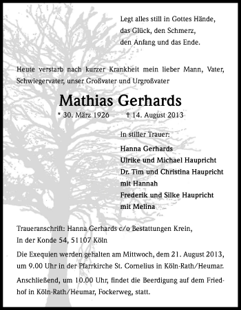 Anzeige von Mathias Gerhards von Kölner Stadt-Anzeiger / Kölnische Rundschau / Express