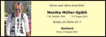 Anzeige von Monika Müller-Späth von Kölner Stadt-Anzeiger / Kölnische Rundschau / Express