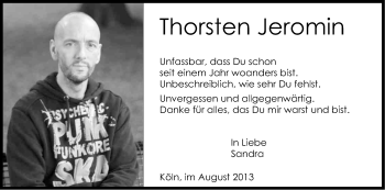 Anzeige von Thorsten Jeromin von Kölner Stadt-Anzeiger / Kölnische Rundschau / Express