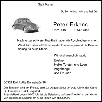 Anzeige von Peter Erkens von Kölner Stadt-Anzeiger / Kölnische Rundschau / Express