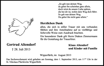 Anzeige von Gertrud Altendorf von Kölner Stadt-Anzeiger / Kölnische Rundschau / Express
