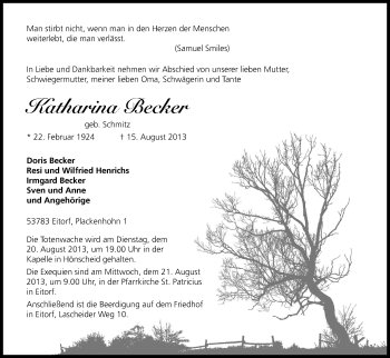 Anzeige von Katharina Becker von Kölner Stadt-Anzeiger / Kölnische Rundschau / Express