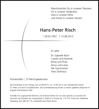 Anzeige von Hans-Peter Risch von Kölner Stadt-Anzeiger / Kölnische Rundschau / Express