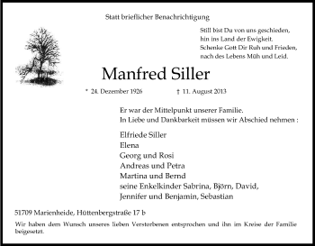Anzeige von Manfred Siller von Kölner Stadt-Anzeiger / Kölnische Rundschau / Express
