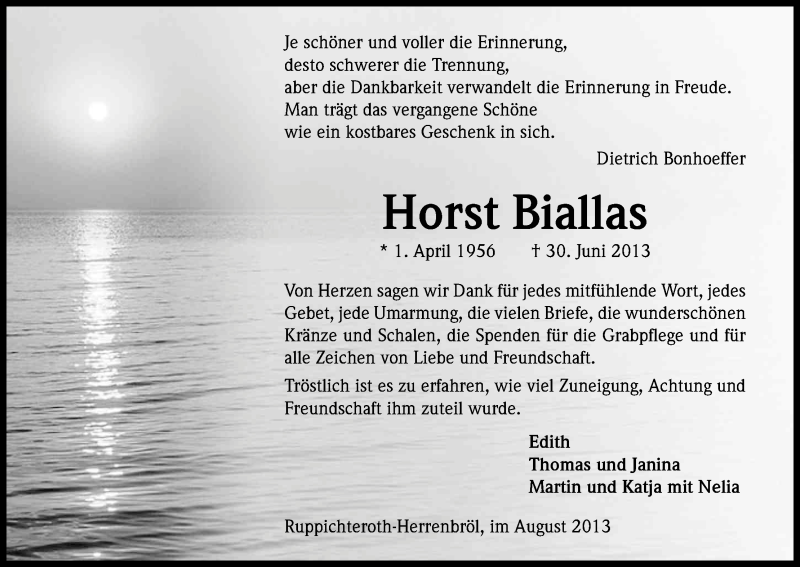  Traueranzeige für Horst Bialllas vom 21.08.2013 aus Kölner Stadt-Anzeiger / Kölnische Rundschau / Express