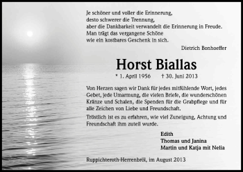 Anzeige von Horst Bialllas von Kölner Stadt-Anzeiger / Kölnische Rundschau / Express