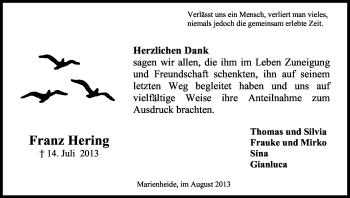 Anzeige von Franz Hering von Kölner Stadt-Anzeiger / Kölnische Rundschau / Express