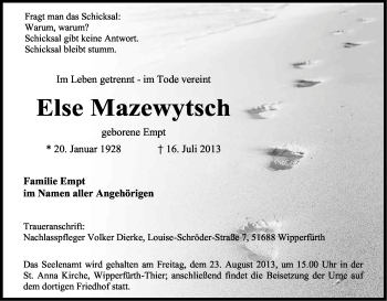 Anzeige von Else Mazewytsch von Kölner Stadt-Anzeiger / Kölnische Rundschau / Express