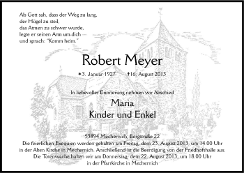 Anzeige von Robert Meyer von Kölner Stadt-Anzeiger / Kölnische Rundschau / Express