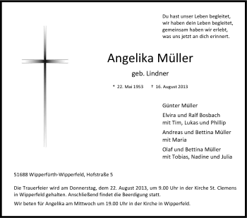 Anzeige von Angelika Müller von Kölner Stadt-Anzeiger / Kölnische Rundschau / Express