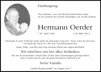 Anzeige von Hermann Oerder von Kölner Stadt-Anzeiger / Kölnische Rundschau / Express