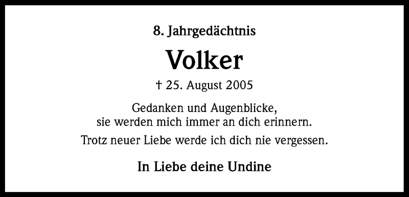  Traueranzeige für Volker  vom 24.08.2013 aus Kölner Stadt-Anzeiger / Kölnische Rundschau / Express