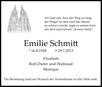 Anzeige von Emilie Schmitt von Kölner Stadt-Anzeiger / Kölnische Rundschau / Express
