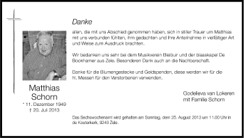 Anzeige von Matthias Schorn von Kölner Stadt-Anzeiger / Kölnische Rundschau / Express
