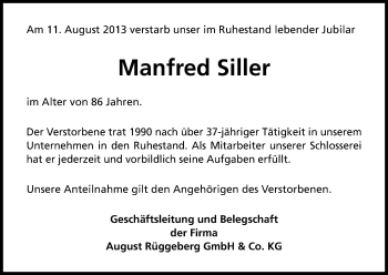 Anzeige von Manfred Siller von Kölner Stadt-Anzeiger / Kölnische Rundschau / Express