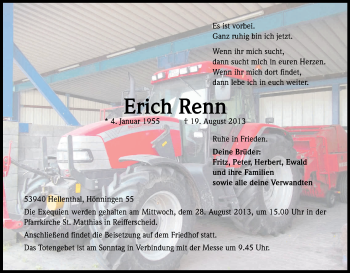 Anzeige von Erich Renn von Kölner Stadt-Anzeiger / Kölnische Rundschau / Express