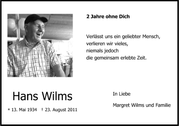 Anzeige von Hans Wilms von Kölner Stadt-Anzeiger / Kölnische Rundschau / Express