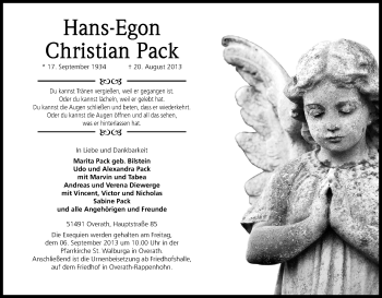 Anzeige von Hans-Egon Christian Pack von Kölner Stadt-Anzeiger / Kölnische Rundschau / Express