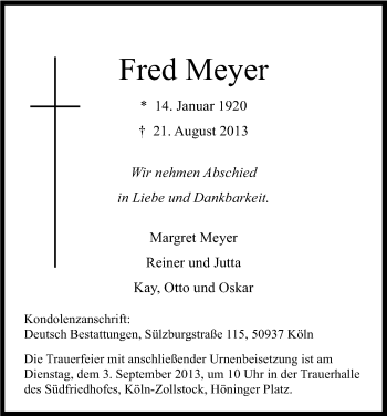 Anzeige von Fred Meyer von Kölner Stadt-Anzeiger / Kölnische Rundschau / Express