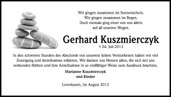 Anzeige von Gerhard Kuszmierczyk von Kölner Stadt-Anzeiger / Kölnische Rundschau / Express