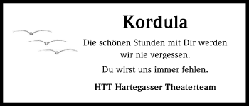 Anzeige von Kordula Scheider von Kölner Stadt-Anzeiger / Kölnische Rundschau / Express