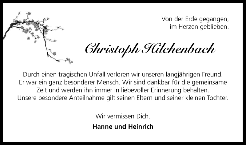 Traueranzeige für Christoph Hilchenbach vom 31.08.2013 aus Kölner Stadt-Anzeiger / Kölnische Rundschau / Express