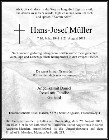 Anzeige von Hans-Josef Müller von Kölner Stadt-Anzeiger / Kölnische Rundschau / Express