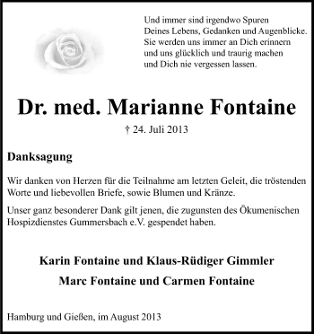 Anzeige von Marianne Fontaine von Kölner Stadt-Anzeiger / Kölnische Rundschau / Express
