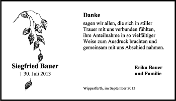 Anzeige von Siegfried Bauer von Kölner Stadt-Anzeiger / Kölnische Rundschau / Express