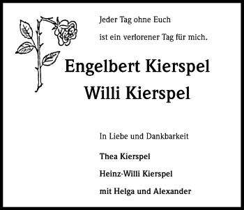 Anzeige von Engelbert und Willi Kierspel von Kölner Stadt-Anzeiger / Kölnische Rundschau / Express