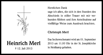 Anzeige von Heinrich Merl von Kölner Stadt-Anzeiger / Kölnische Rundschau / Express