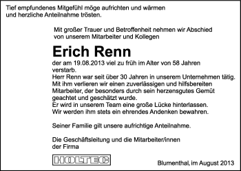 Anzeige von Erich Renn von Kölner Stadt-Anzeiger / Kölnische Rundschau / Express