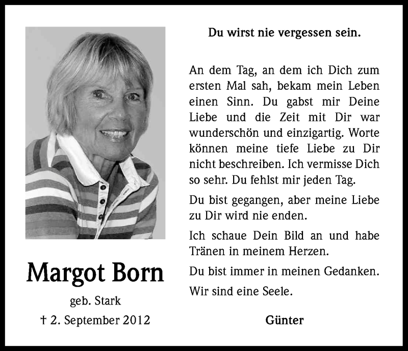  Traueranzeige für Margot Born vom 02.09.2013 aus Kölner Stadt-Anzeiger / Kölnische Rundschau / Express