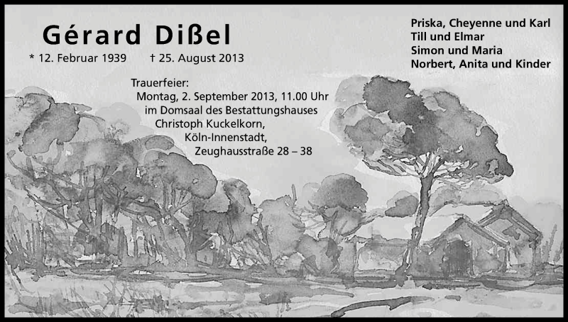  Traueranzeige für Gerard Dißel vom 30.08.2013 aus Kölner Stadt-Anzeiger / Kölnische Rundschau / Express