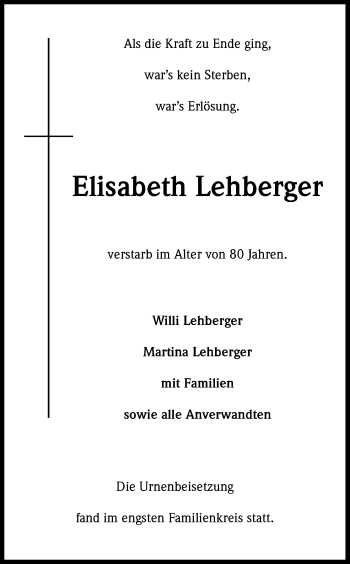 Anzeige von Elisabeth Lehberger von Kölner Stadt-Anzeiger / Kölnische Rundschau / Express
