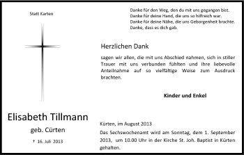 Anzeige von Elisabeth Tillmann von Kölner Stadt-Anzeiger / Kölnische Rundschau / Express