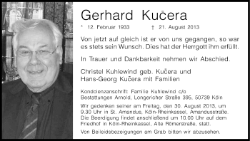 Anzeige von Gerhard Kucera von Kölner Stadt-Anzeiger / Kölnische Rundschau / Express