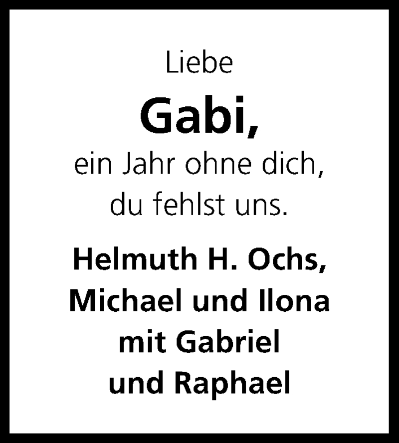  Traueranzeige für Gabi  vom 30.08.2013 aus Kölner Stadt-Anzeiger / Kölnische Rundschau / Express
