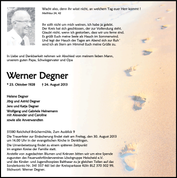 Anzeige von Werner Degner von Kölner Stadt-Anzeiger / Kölnische Rundschau / Express