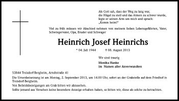 Anzeige von Heinrich Josef Heinrichs von Kölner Stadt-Anzeiger / Kölnische Rundschau / Express