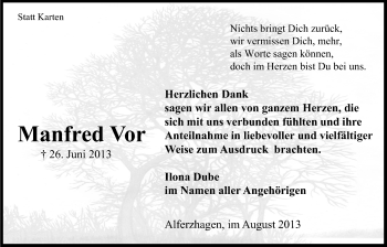 Anzeige von Manfred Vor von Kölner Stadt-Anzeiger / Kölnische Rundschau / Express